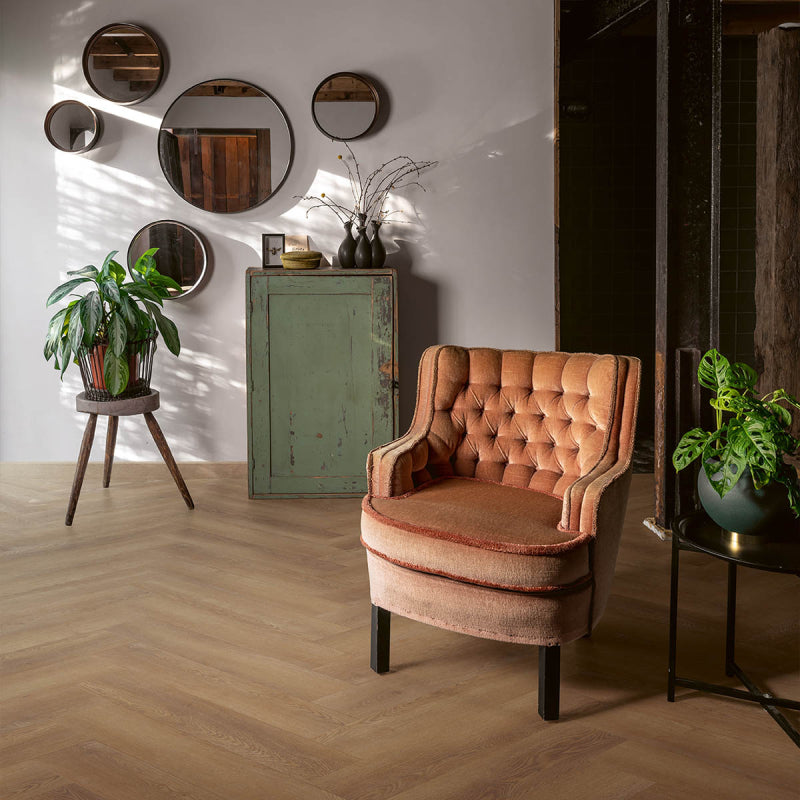 QS PVC plak Visgraat Zonsopgang bruine rustieke eik 2,5mm x15,15cm x 75,75cm