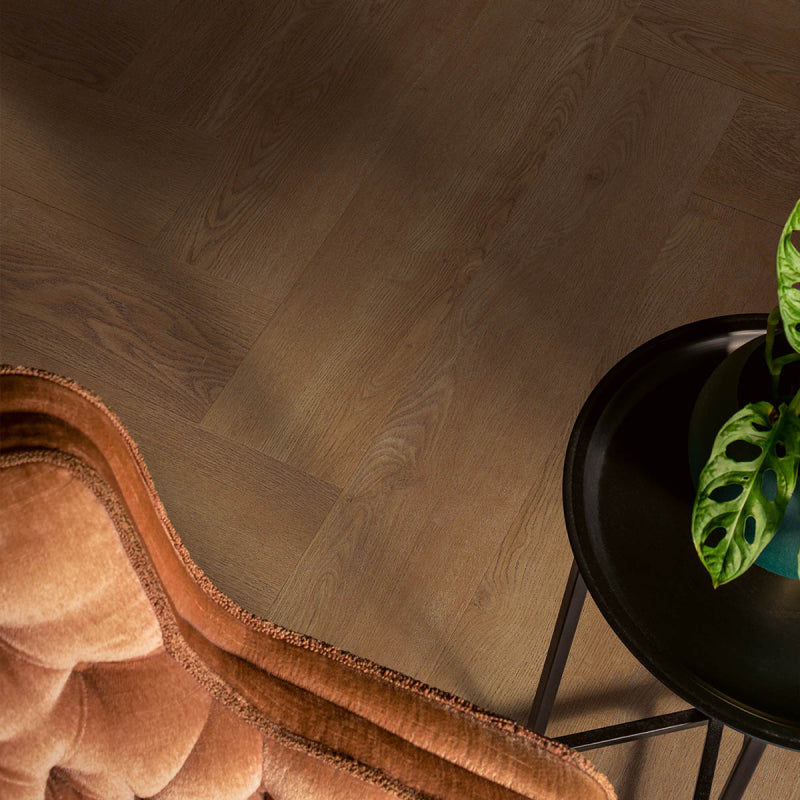 QS PVC plak Visgraat Zonsopgang bruine rustieke eik 2,5mm x15,15cm x 75,75cm