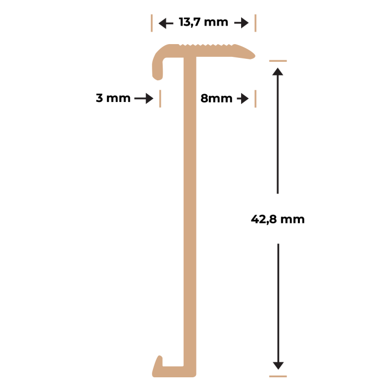 Trapneusprofiel 14 x 43mm Brons 1,5m, per stuk