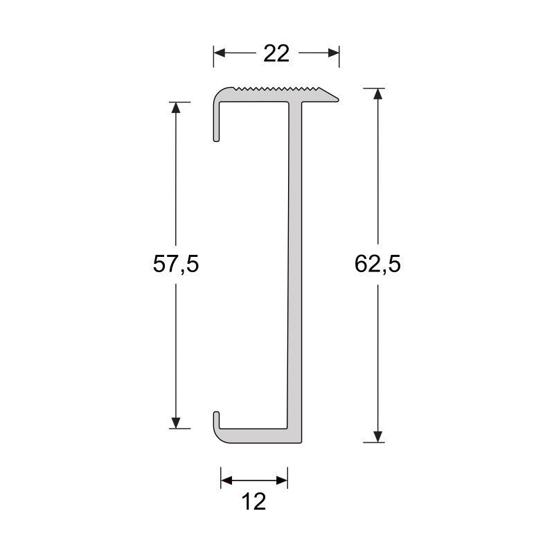 Trapproffiel zwart 60 mm tbv laminaat/PVC 7-9,5 mm lengte 3 meter, zwart afgewerkt