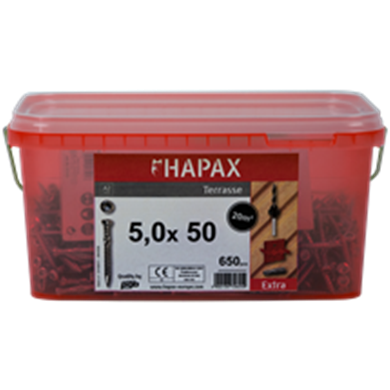 Hardhoutschroef HAPAX Torx RVS A2 5X50 - 650 stuks - emmer