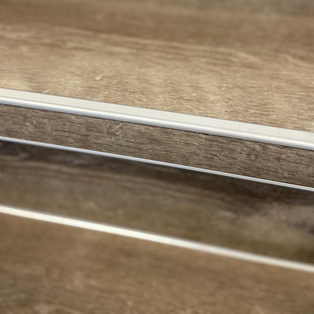 Trapproffiel RVS 60 mm tbv laminaat/PVC 7-9,5 mm lengte 3 meter, RVS look geborsteld