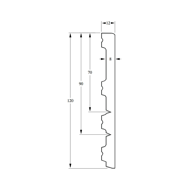 Flexibele Moderne plint 120/90/70x12 wit, lengte 2 meter